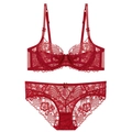 Conjunto de lencería de encaje rojo oscuro sexy con detalles florales sobre fondo blanco - 70B / Top Y Pantalón / Burdeos