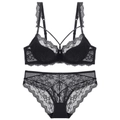 Set lingerie in pizzo floreale nero con reggiseno e slip trasparenti coordinati in nero - 70A / Nero