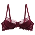 Elegant wine red lace bra with intricate floral patterns and delicate bow accents - Wine Red Top / 70A