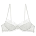 Sujetador elegante de encaje blanco con motivos florales y detalle de lazo fino - Top Blanco / 70A