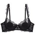 Elegant black lace bra with eyelash lace trim and adjustable straps for women - 90C / Tops / Black