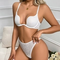Weißes Spitzen-Lingerie-Set mit U-förmigem Leoparden-Mesh-BH und High-Waist-String - 75B / Weiß