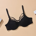 Ensemble soutien-gorge classique en dentelle noire avec motifs floraux et fines lanières - 70B / Noir