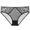 Sexy black lace mesh panties for women featuring a low waist and breathable cotton crotch - S / Black
