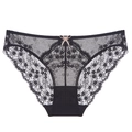 Bragas elegantes de encaje floral negro para mujer con detalle de lazo decorativo - S / Negro y Nude
