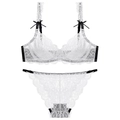 Completo intimo in pizzo bianco con fiocchi neri e ricami floreali di alta qualità - 70A / Set con Zirconia Bianca