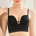 Soutien-gorge push-up noir sans couture avec décolleté en V profond et bande côtelée chic - Haut Noir