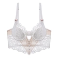 French style white lace bralette with longline design and small floral accents - White