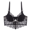 Dettaglio bustier in pizzo nero con coppe a pieghe e decorazioni floreali rosa - S / Nero