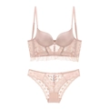 Completo intimo in pizzo con reggiseno con schiena a U e slip rosa polvere - 70A / Rosa