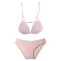 Pink wireless lingerie set with front-closure triangle bra and seamless panties - S / Set / Pink