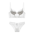 Completo intimo in pizzo bianco con fibbie a cuore e finitura satinata da donna - 70A / Bianco
