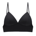 Detalle de bralette de triángulo francés negro con tirantes ajustables y diseño sin aros - S / Negro brillante