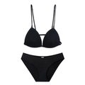 Minimalist black ribbed lingerie set with triangle cups and thin adjustable straps - S / Set / Black