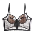 French style black lace bralette with delicate embroidery and thin straps on white background - Black