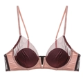 Französischer tiefer V-BH mit Netz-Patchwork und weichem Bügel in Burgund und Rosa - 70A / Lila Rosa