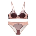 Französisches Deep-V Spitzen-Lingerie-Set mit weichem Bügel in Beige und Rotbraun-Kombination - 70A / Lila Rosa