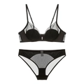 Französisches Deep-V Netz-Dessous-Set in Schwarz mit transparenten Einsätzen - 70A / Schwarz