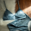 Seamless French triangle bralet and high-waisted shorts set in dark blue heather - S / Top And Bottom / Denim Blue