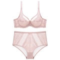 Elegantes Damen Lingerie-Set mit Spitzen-BH und hoher Taille Slip in zartem Lotusrosa - 70B / Rosa