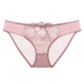 Französischer Stil transparente Mesh-Spitzenhöschen mit Stickerei und Satinschleife - S / Lotusrosa