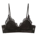 Elegant black lace and satin triangle bralette with delicate bow and thin straps - S / Black