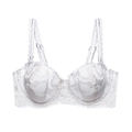 Sujetador de encaje blanco con bordado de mariposa y tirantes dobles finos - 70B / Blanco