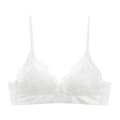 White floral lace wireless triangle bra with delicate bow detail and adjustable straps - S / White