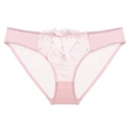 Eleganter hellrosa Slip aus floraler Spitze mit transparentem Netz und Satinschleife - S / Hellrosa