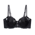 Sujetador negro de encaje con bordado floral y tirantes dobles delgados - 70A / Negro