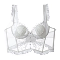 Bustier in pizzo bianco con ricami floreali, spalline a volant e dettagli corsetto in mesh - XL / Bianco