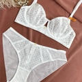 Set lingerie in pizzo bianco con reggiseno ultra-sottile e slip in mesh su seta - 70B / Bianco