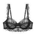 Sujetador sexy de encaje negro con bordado floral y detalles de lazos de seda - 70A / Negro