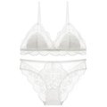 French style white lace triangle bralette and panty set with wireless design - S / White