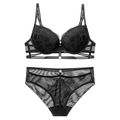 Sexy schwarzes Spitzenunterwäsche-Set mit Push-up-BH und Riemchen-Details - 70A / Schwarz