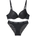 Conjunto de lencería de encaje negro con sujetador push-up y braga de malla - 85C / Negro