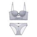 Ensemble lingerie en dentelle lavande avec soutien-gorge dos en U et culotte assortie - 70B / Gris clair