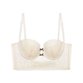 Elegant cream white lace corset bra with delicate floral patterns and black bow details - 70B / Off-white