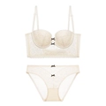 Ensemble de lingerie en dentelle française beige avec soutien-gorge dos en U et slip assorti - 70B / Blanc Cassé