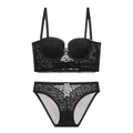 Ensemble de lingerie en dentelle noire avec soutien-gorge push-up et culotte assortie - 70B / Noir