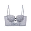 Light purple lace bustier with adjustable straps and decorative black bows on cups - 70B / Light Gray