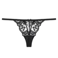 Französischer sexy Hohl-Lace-Tanga mit Blumenstickerei und Schleife in Schwarz - S / Schwarz