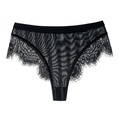 High-waist black eyelash lace panties with sheer mesh and striped transparent details - Black