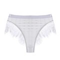 White high-waist lace panties with eyelash lace trim and thin vertical stripes - White