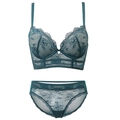 Spitzen-Dessous-Set mit Bügel-BH und passendem Slip in dunklem Petrolgrün für Damen - 70B / Dunkelgrün