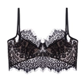 Elegante reggiseno nero in pizzo ciglia con ferretto morbido e spalline sottili stile francese - S / Nero