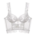 Französischer weißer Spitzen-BH mit Polka-Dot-Mesh-Details und Volant-Trägern - S / Weiß Nur BH