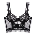 Französisches schwarzes Spitzen-Bustier mit Punkt-Mesh und Rüschen-Trägern - S / Schwarz Einzelstück