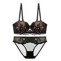 Set lingerie sexy in pizzo nero stile francese con reggiseno push-up e slip abbinati - 70B / Nero
