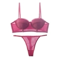 Ensemble lingerie en dentelle rose rouge avec soutien-gorge balconnet et string - S / Rouge Rose